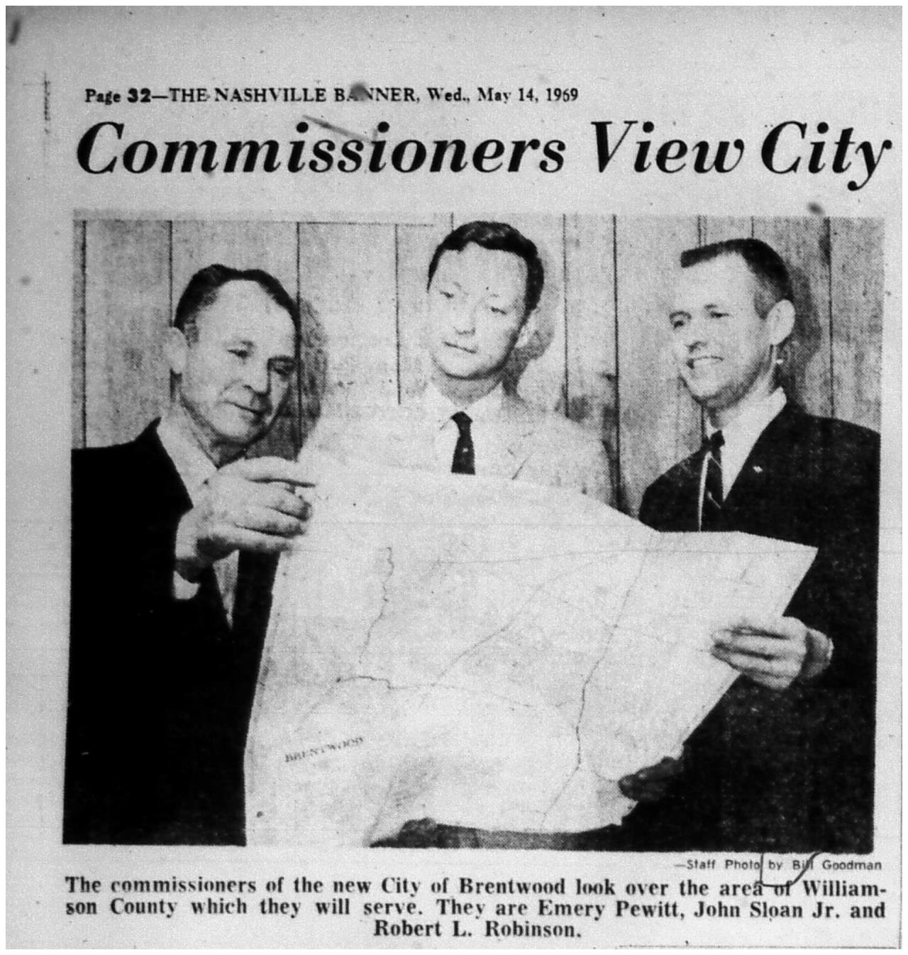 Newspaper article - The commissioners of the new City of Brentwood look over the area of Williamson County which they will serve.